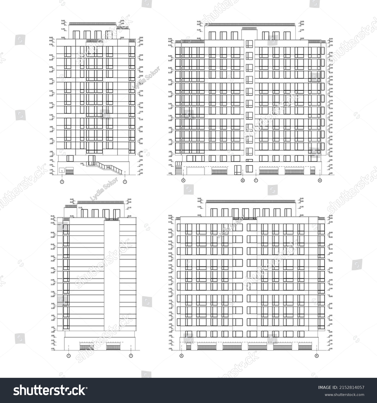 Multistory Building Detailed Architectural Technical Facade Stock ...