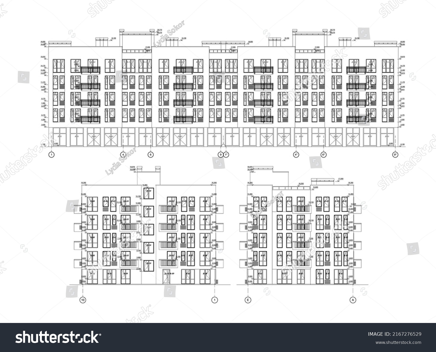 Multistory Building Detailed Architectural Technical Facade Stock ...