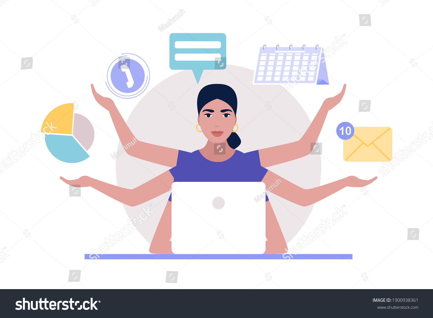 Multitasking Time Management Concept Illustration Woman Stock Vector ...