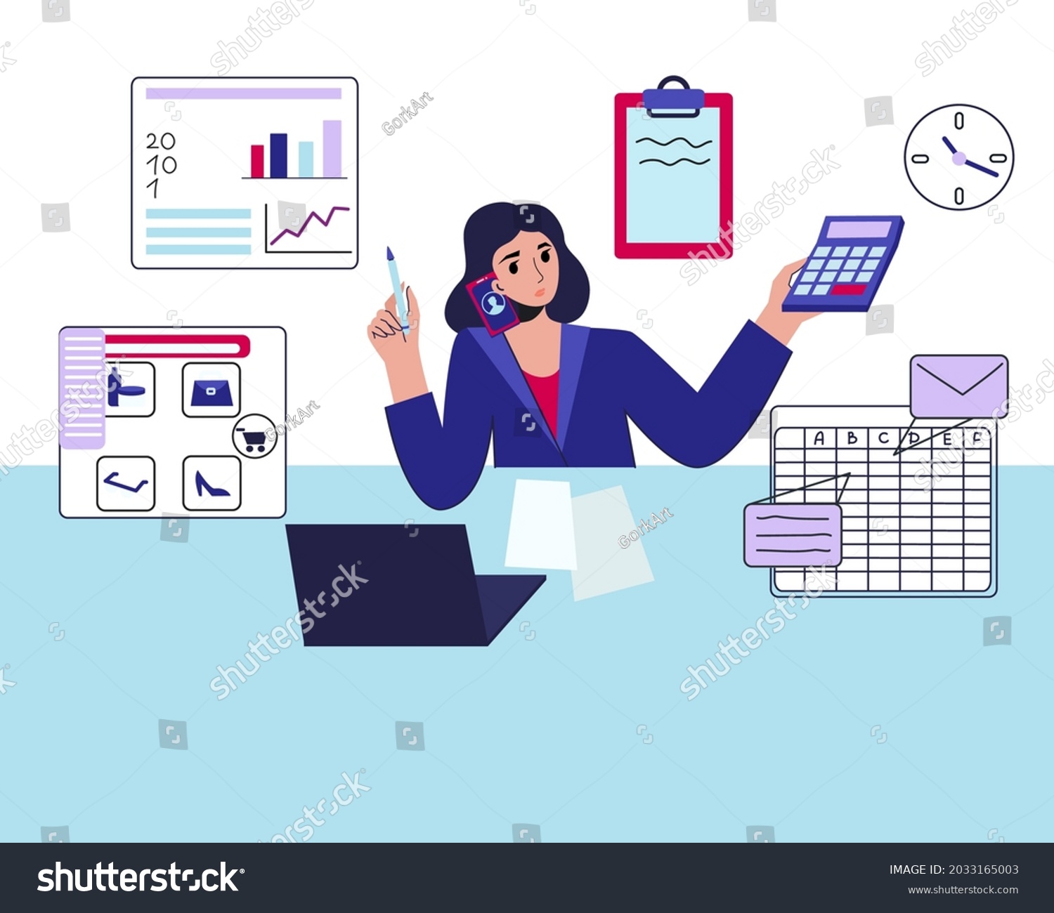 Multitasking Business Womanwoman Prioritize Things Do Stock Vector ...