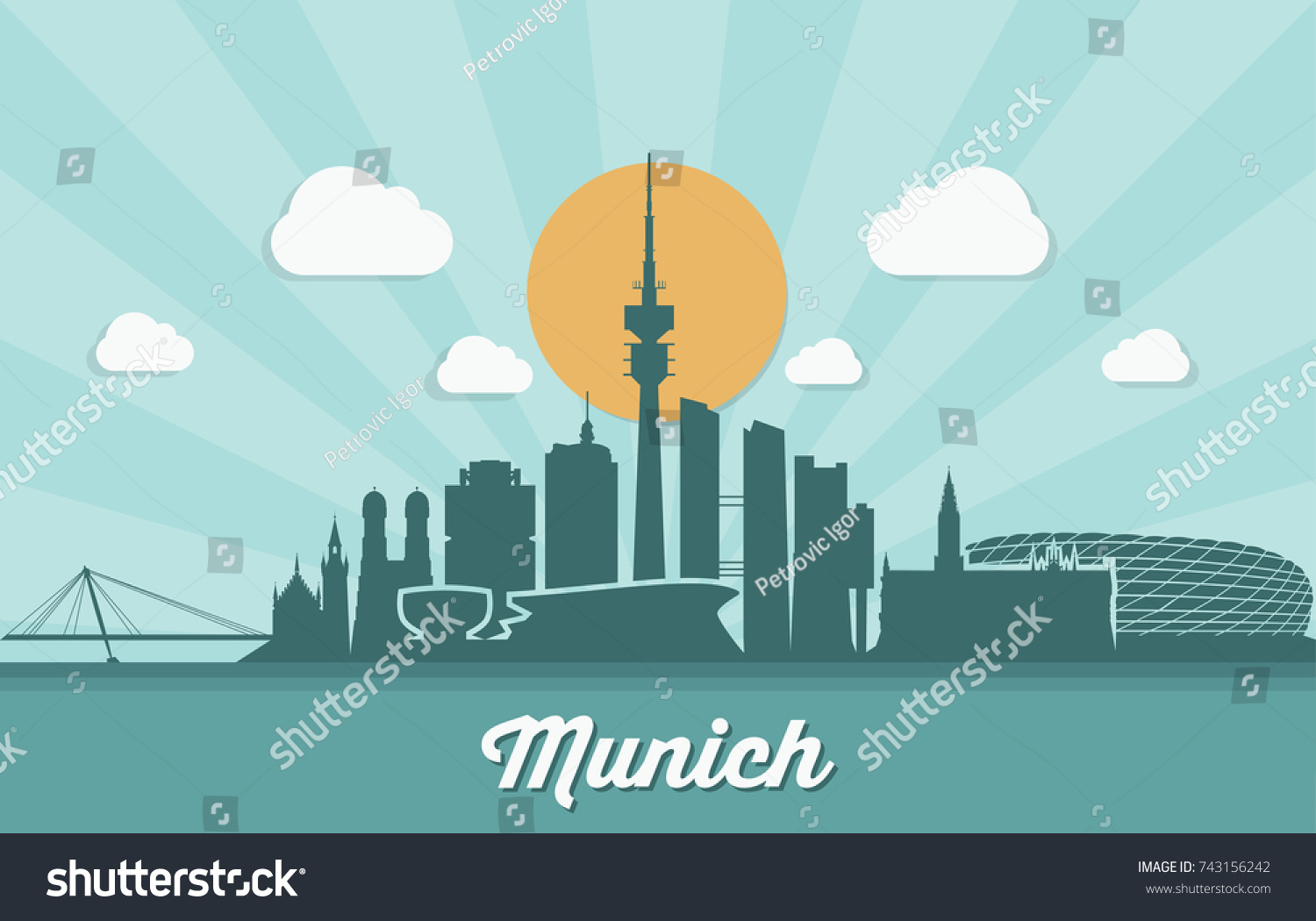 Munich Skyline Germany Vector Illustration Stock Vector Royalty Free Shutterstock