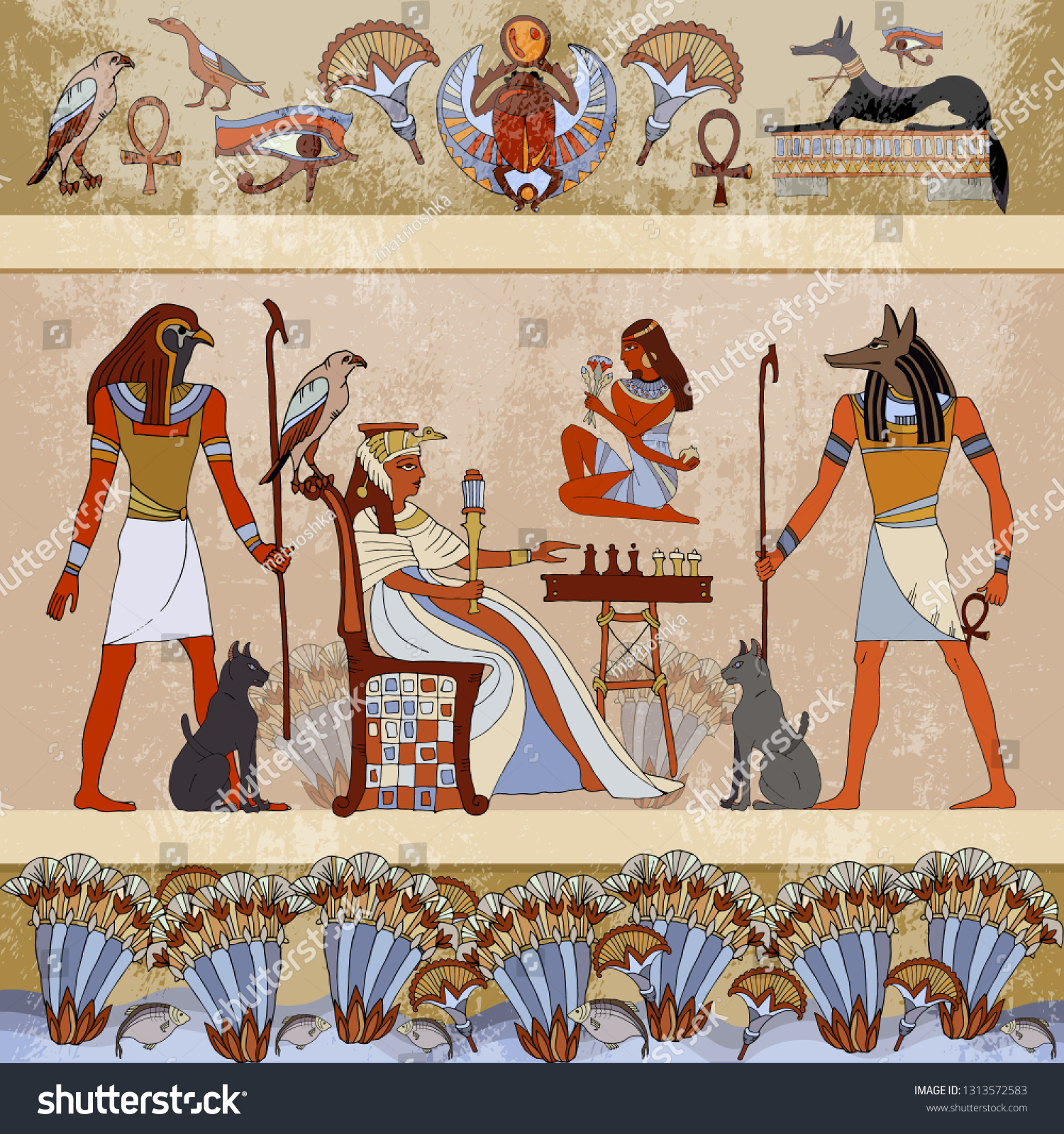 エジプト ファラオ 石板レリーフ絵画