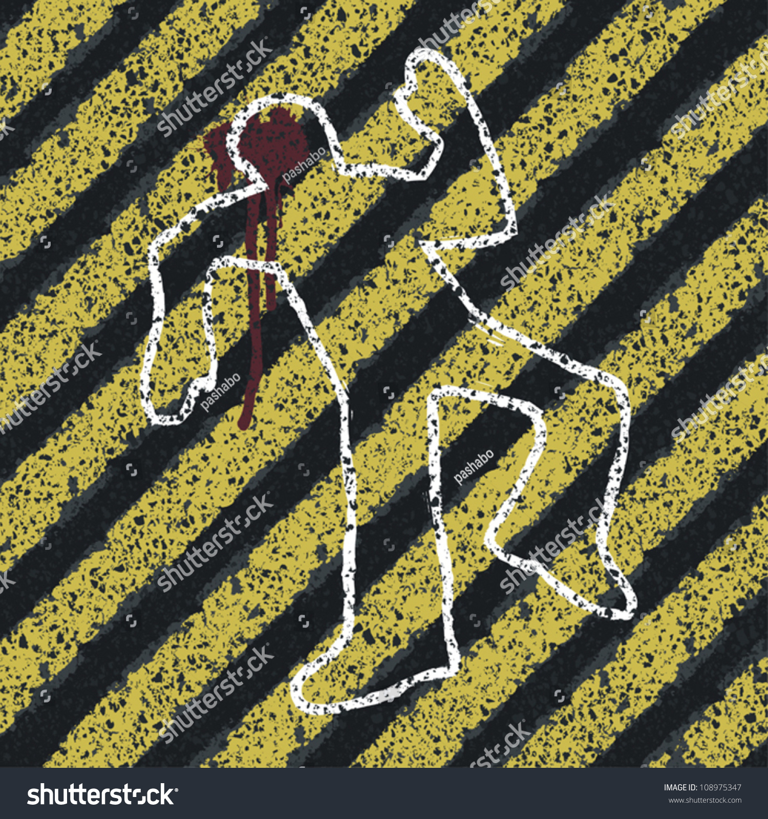 Murder Silhouette On Yellow Hazard Lines. Accident Prevention Or Crime ...