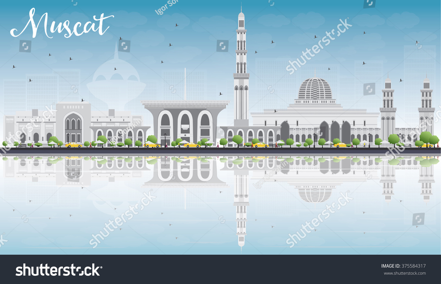 Muscat Skyline Gray Buildings Blue Sky Stock Vector (Royalty Free ...