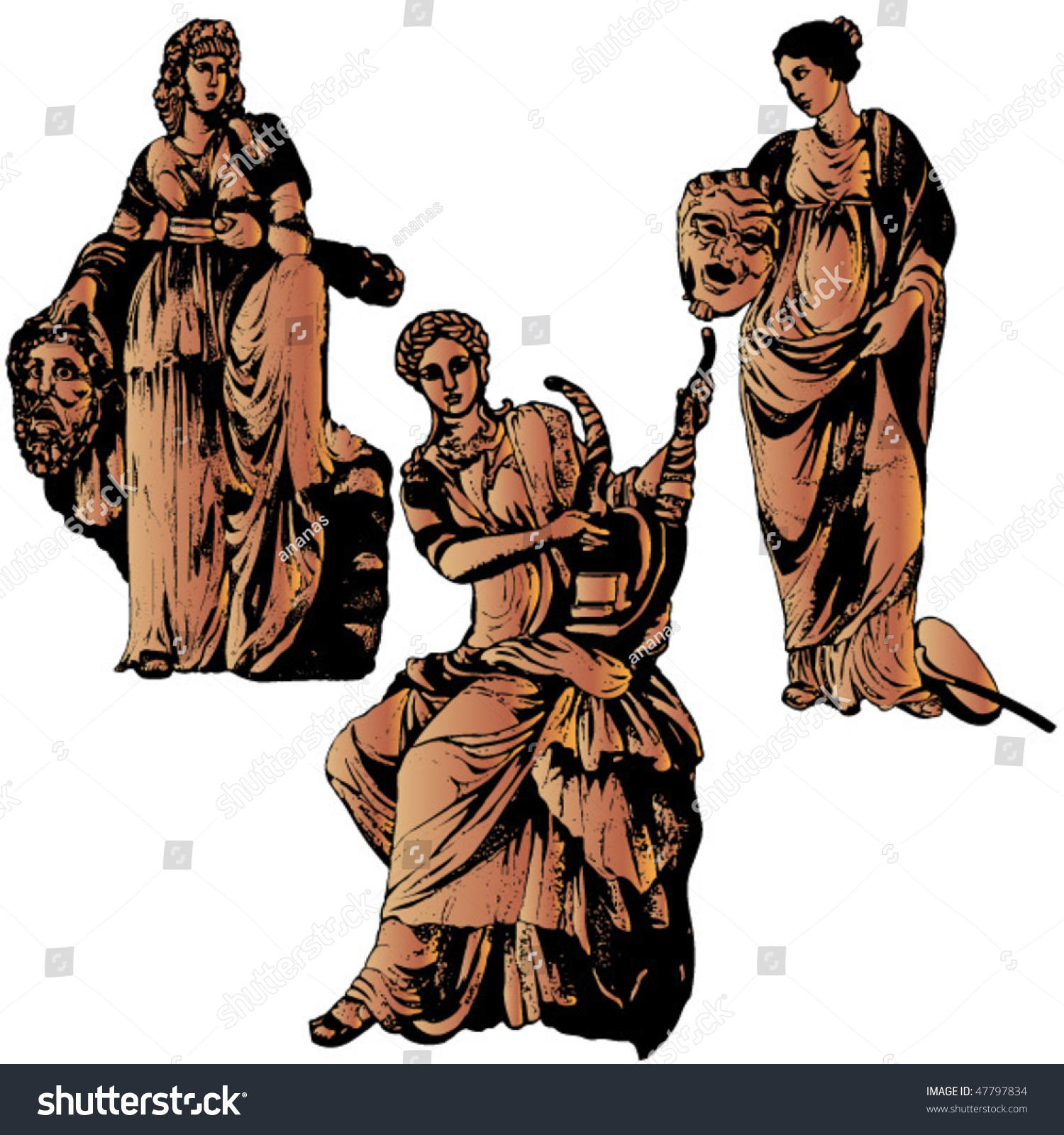 Muse Melpomene Terpsichore Thalia Ceramic Stock Vector 47797834 ...