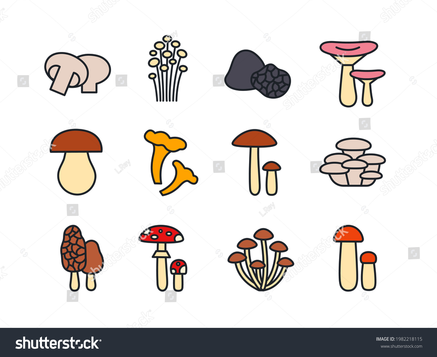 Mushrooms Icon Set Vector Linear Color Stock Vector (Royalty Free ...