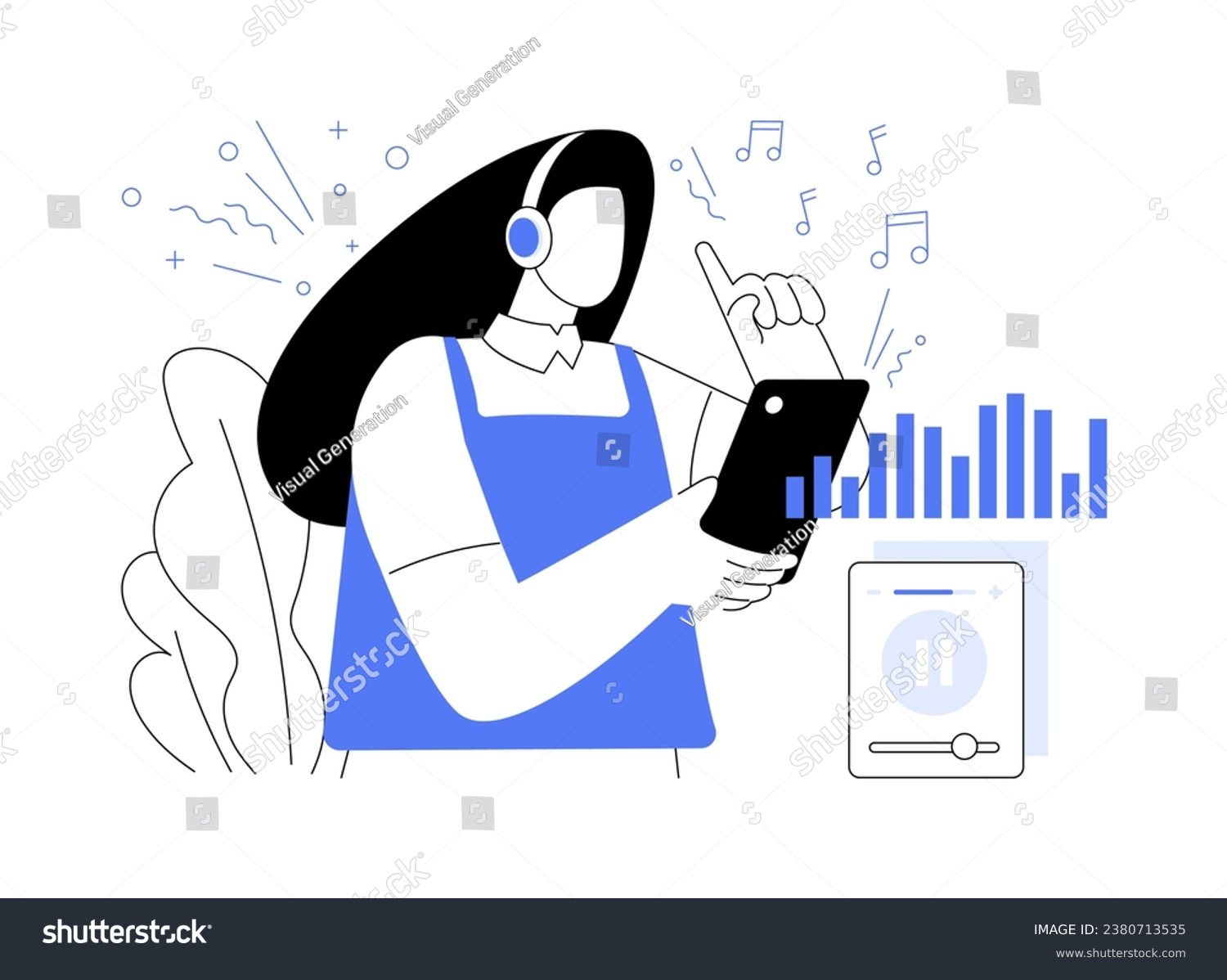 SVG of Music apps abstract concept vector illustration. Attractive girl in headphones listening to music with smartphone, IT technology, application development, create playlist abstract metaphor. svg