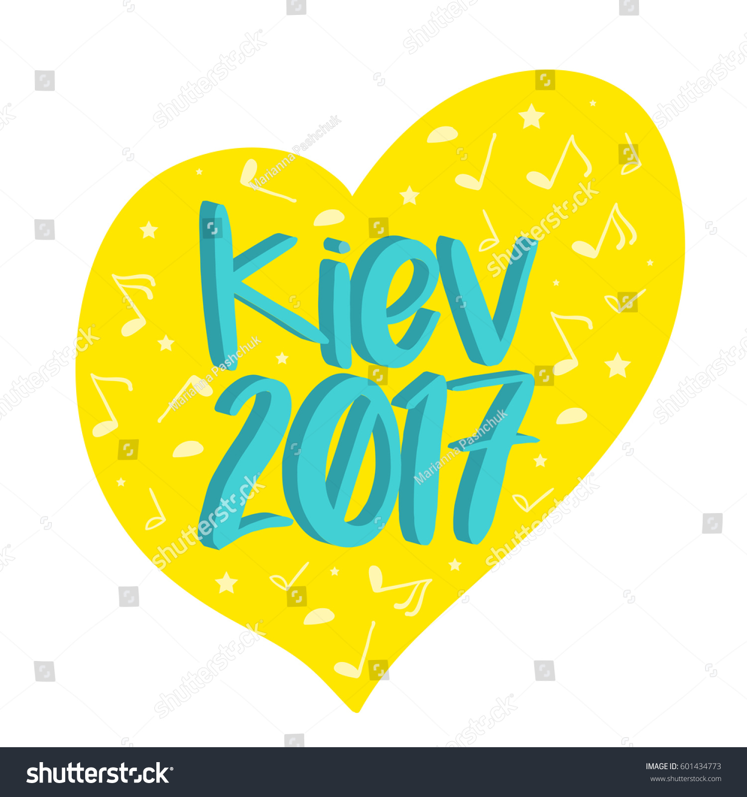 Music Blue Yellow Heart Lettering Eurovision Stock Vector Royalty