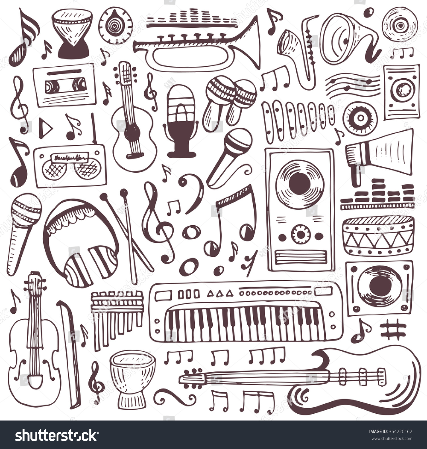Music Doodle Collection Hand Drawn Illustration Stock Vector
