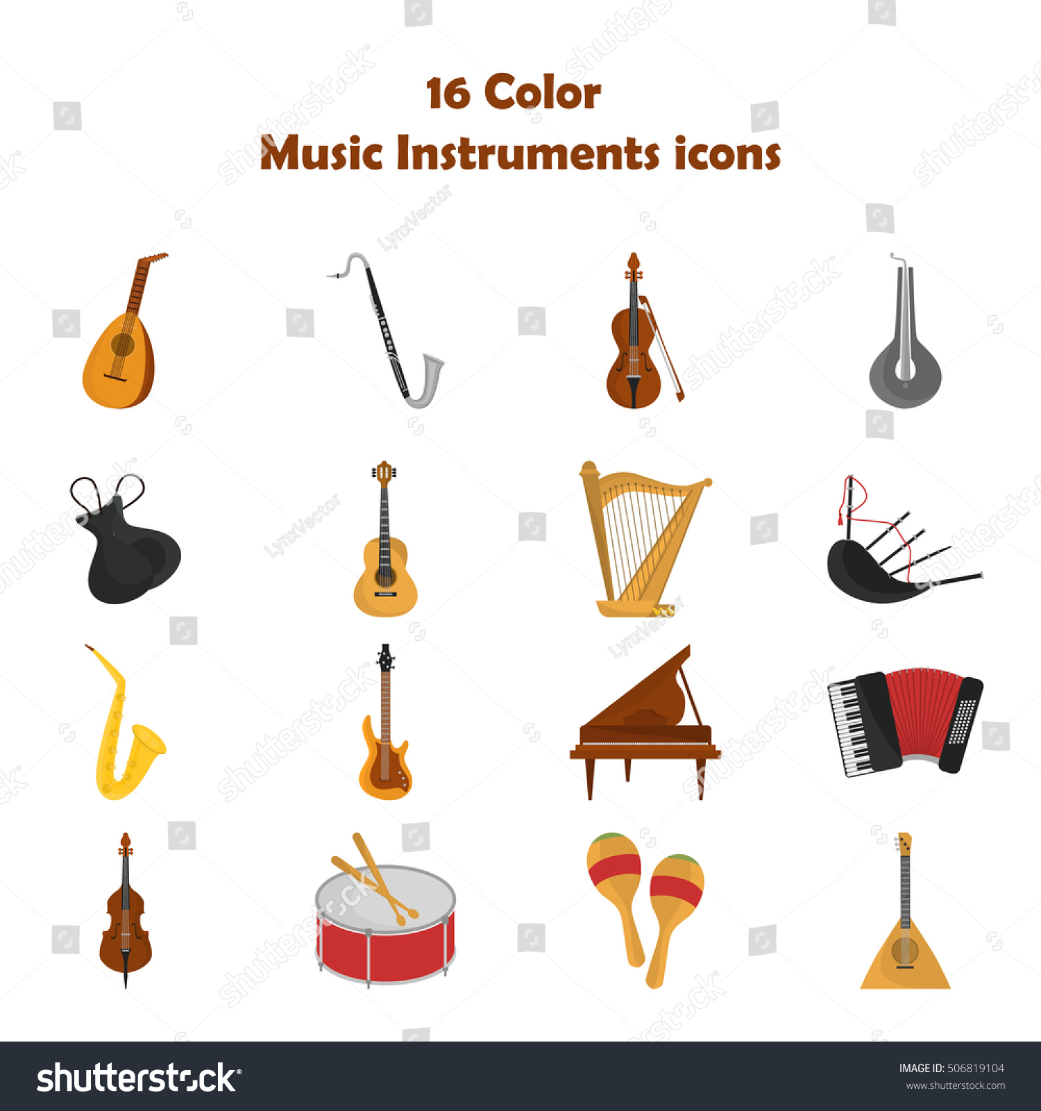 Music Instruments Color Flat Set Stock Vector (Royalty Free) 506819104 ...