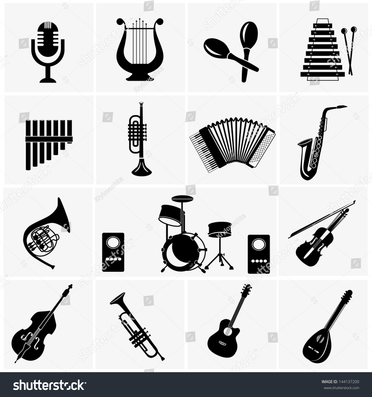 Music Instruments Vector Black Music Icons Stock Vector 144137200 ...