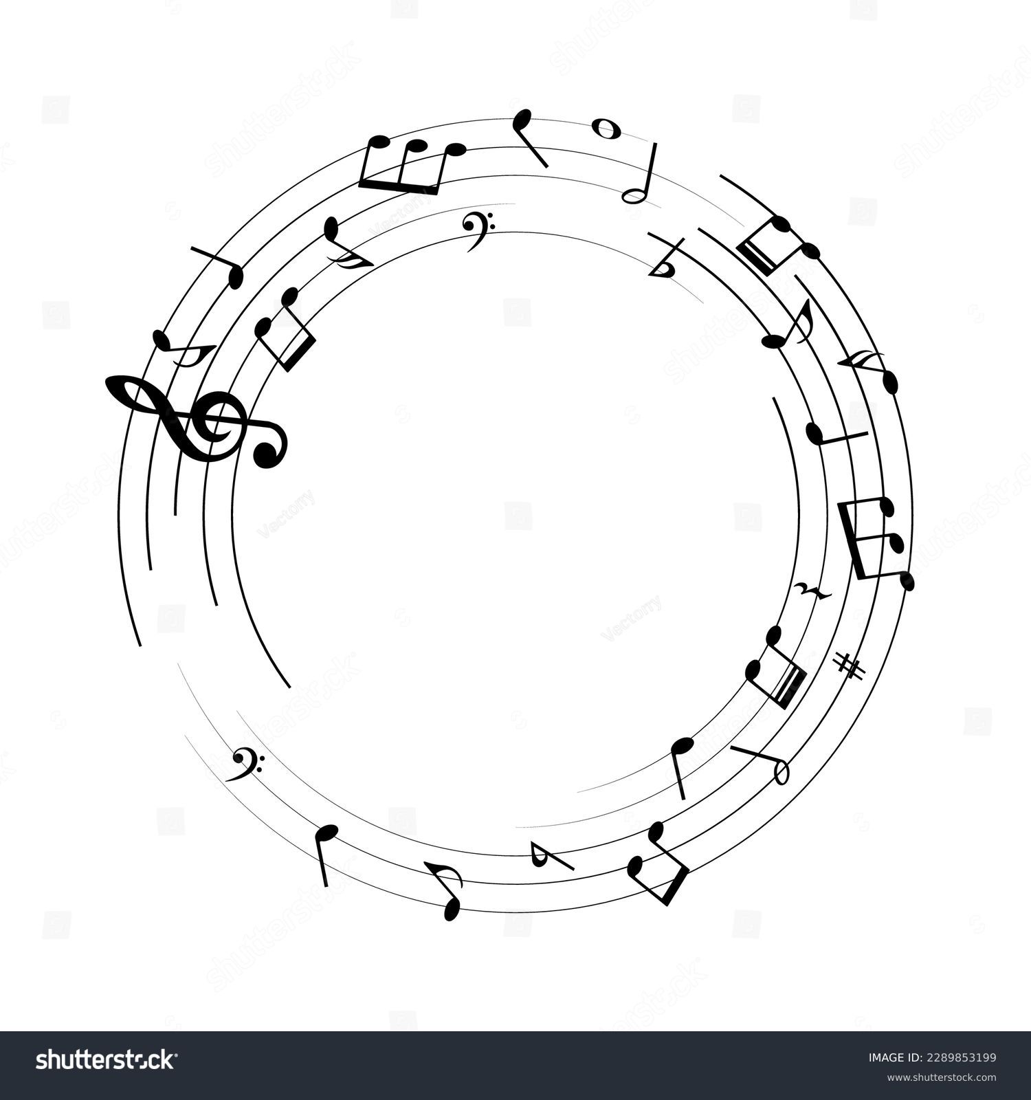 recommend clip art: Music notes background, round musical frame, vector illustration.
