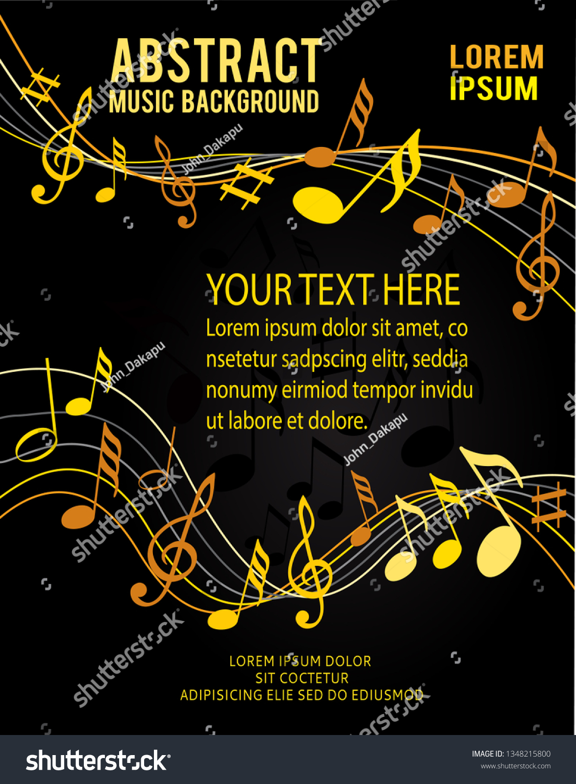 Music Notes Gold On Black Background Stock Vector (Royalty Free) 1348215800