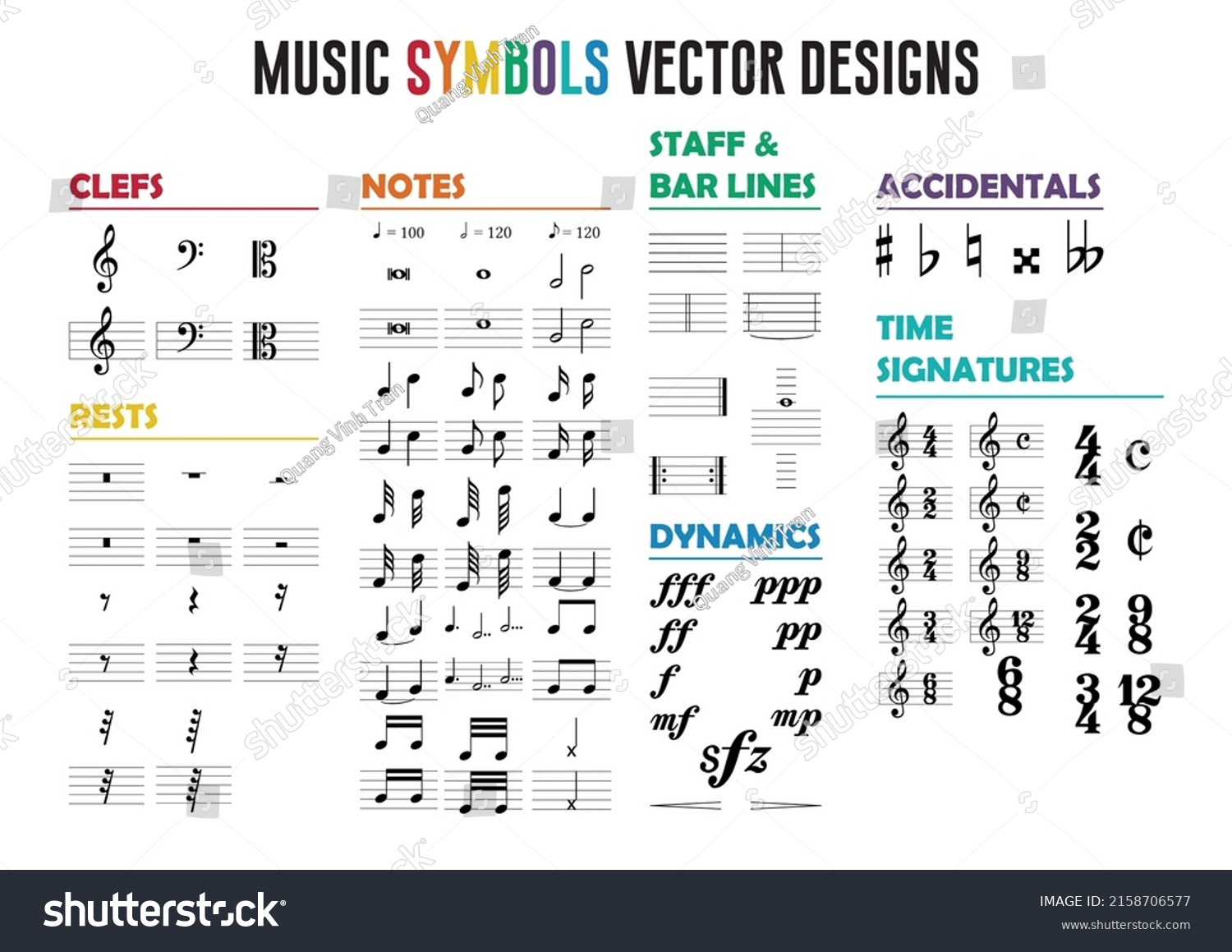 Music Symbols Set Elements Musical Notes Stock Vector (Royalty Free ...