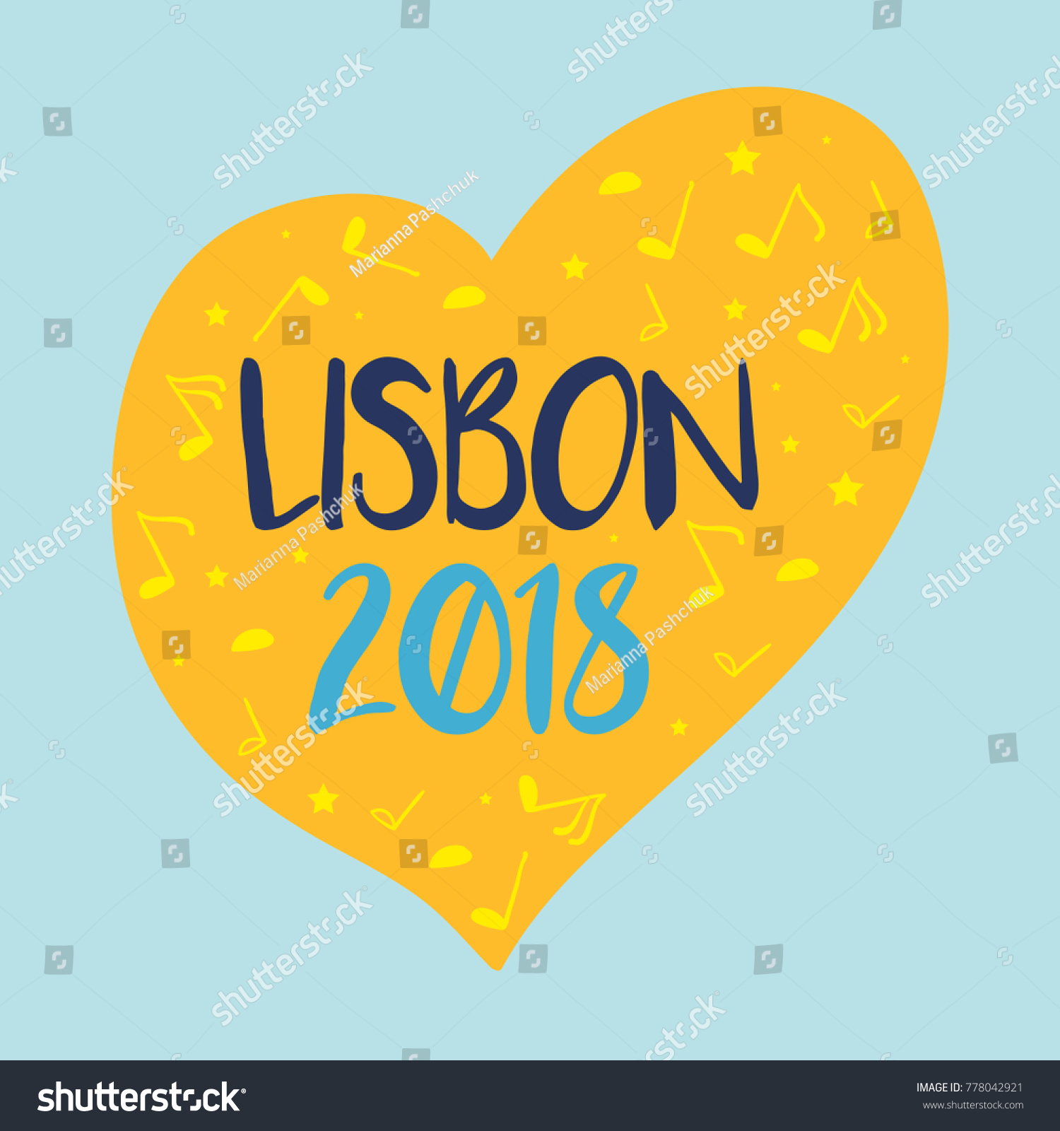 Music Yellow Heart Lettering Eurovision Song Stock Vector Royalty