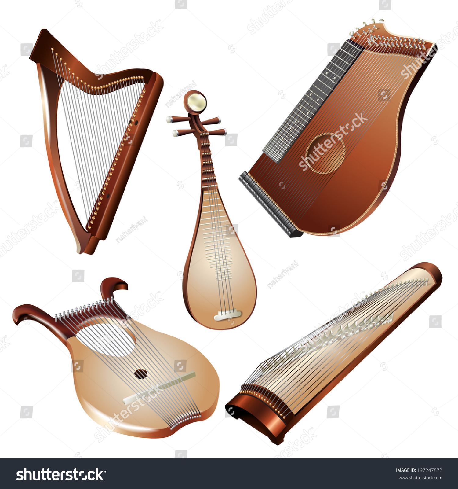 Musical Background Series. Set Of String Musical Instruments, Isolated ...