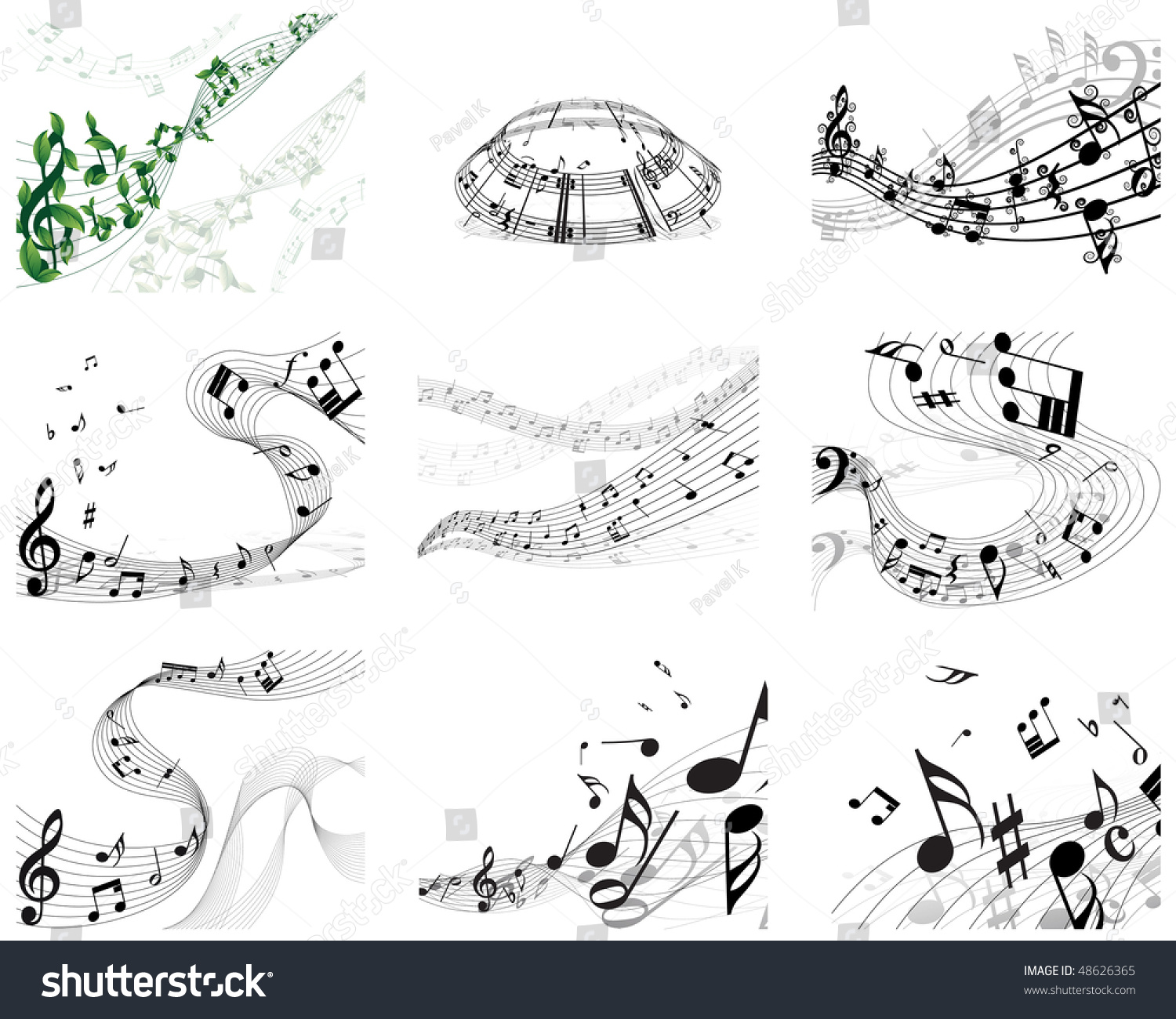 Musical Designs Sets With Elements From Music Staff , Treble Clef And ...