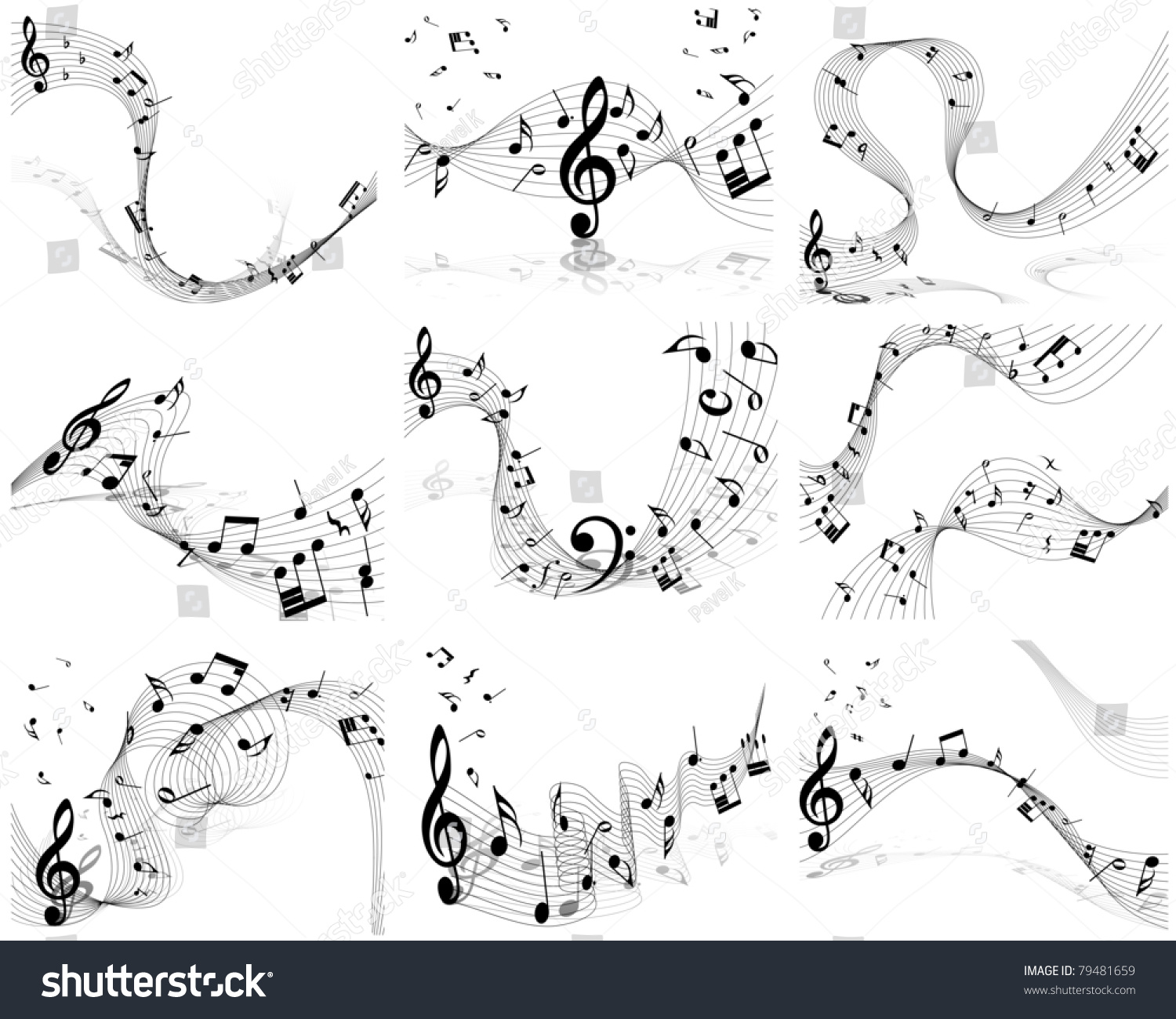 Musical Designs Sets With Elements From Music Staff , Treble Clef And ...