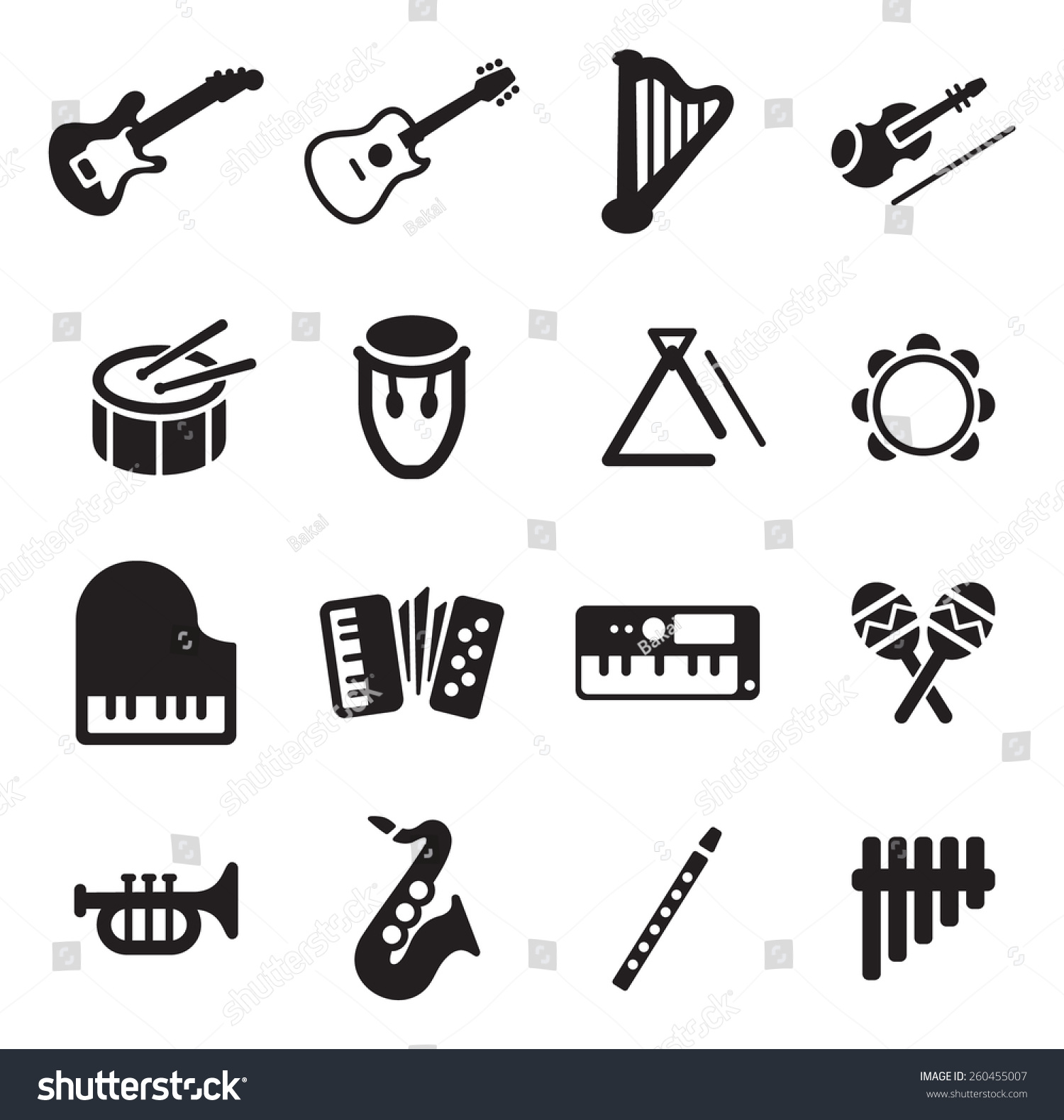 Musical Instruments Icons Stock Vector 260455007 : Shutterstock