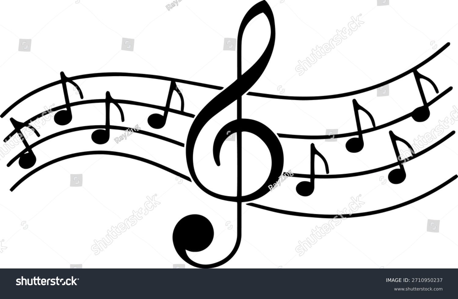 black musical notes and treble clef on staff clip art preview