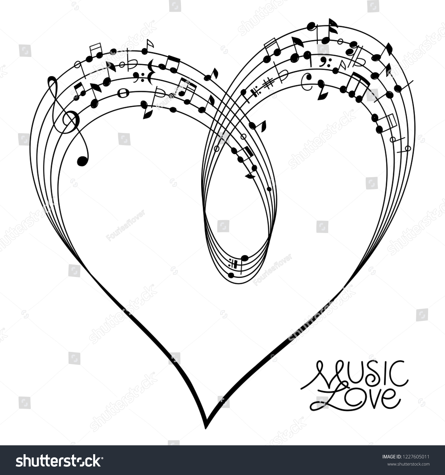 SVG of Musical Pentagram bended to create a Heart Shape on white Background, vector illustration svg