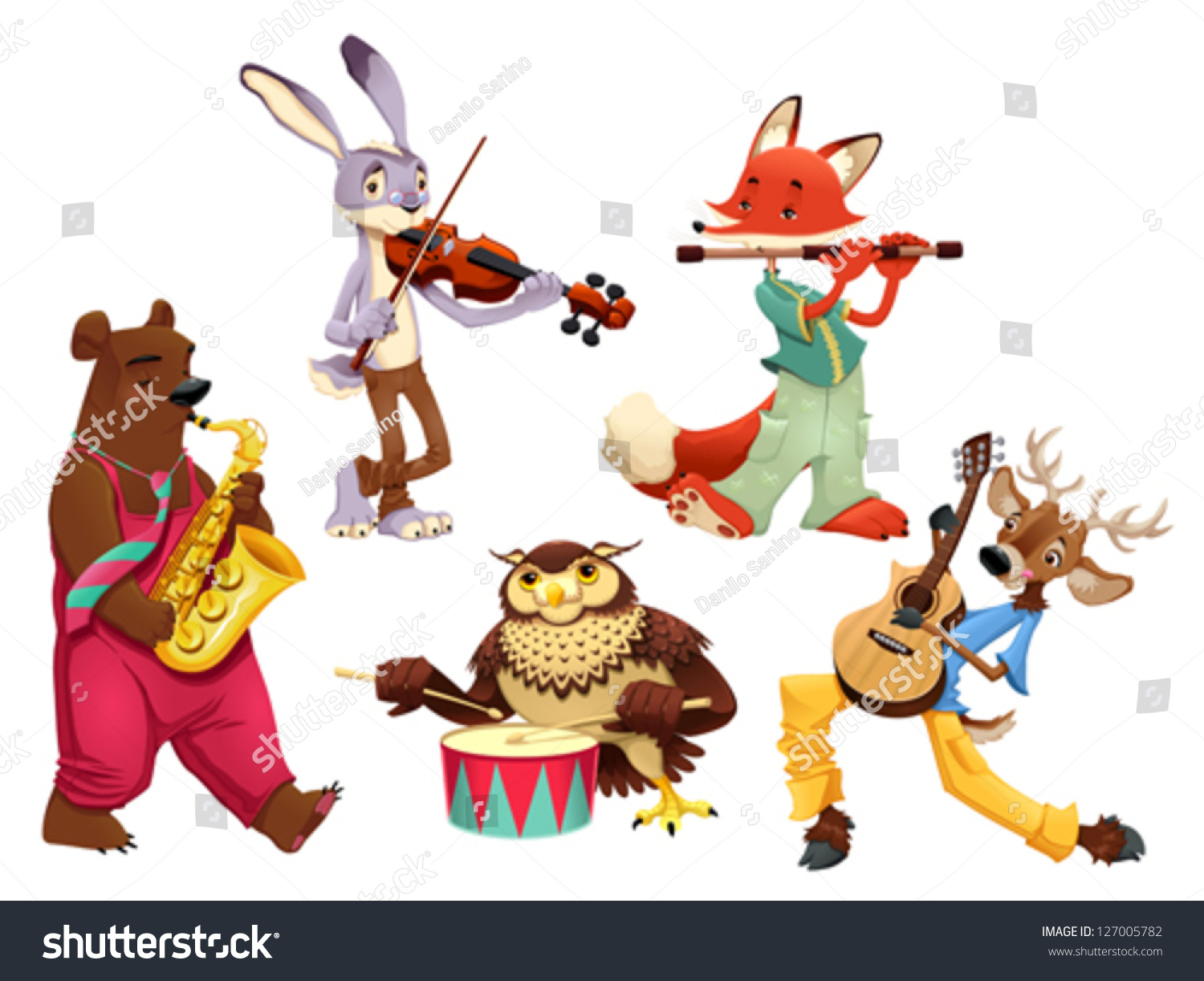 Musician Animals. Cartoon And Vector Isolated Characters. - 127005782 ...