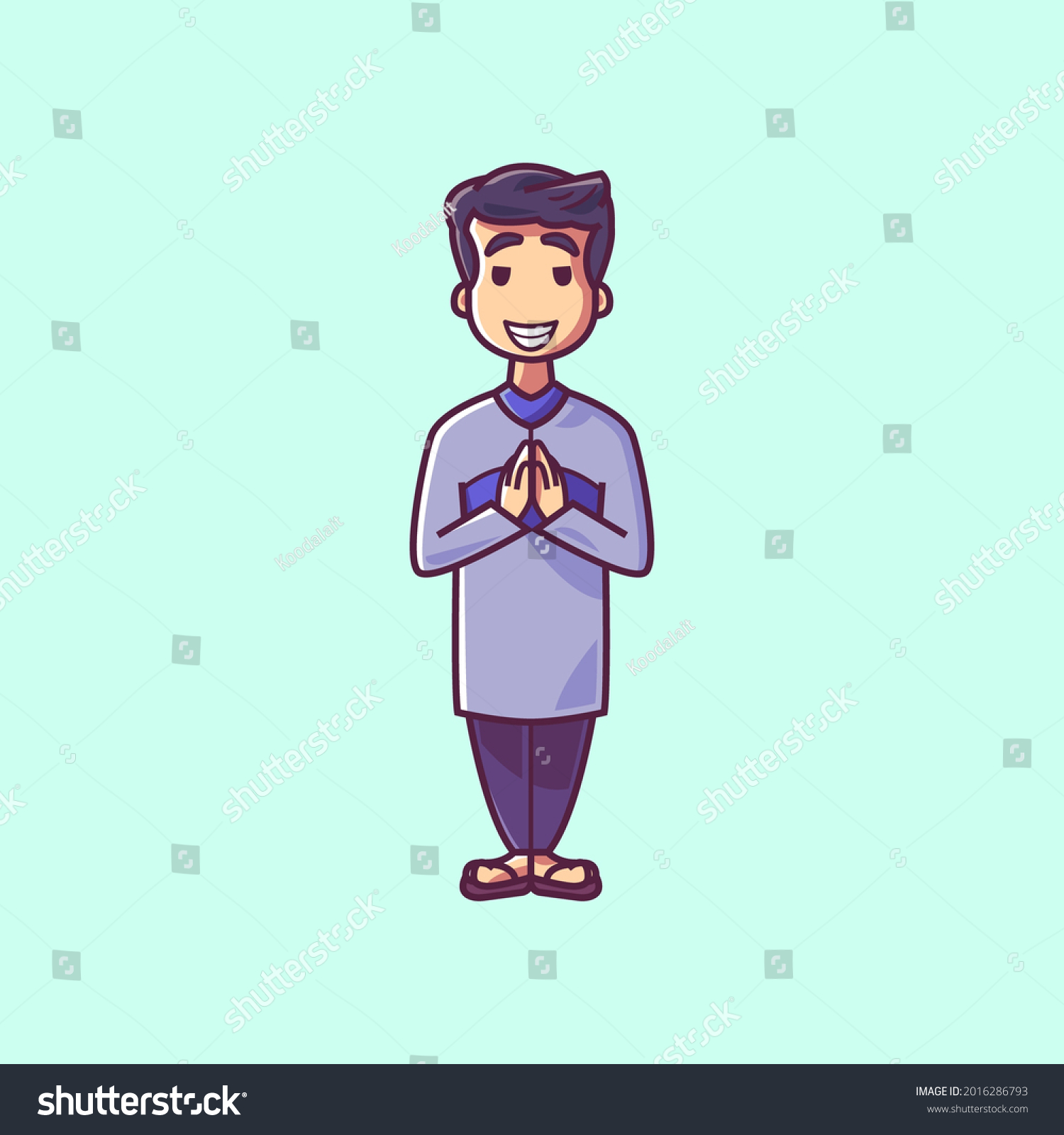 Muslim Boy Greeting Pose Cartoon Character Stock Vector (Royalty Free ...