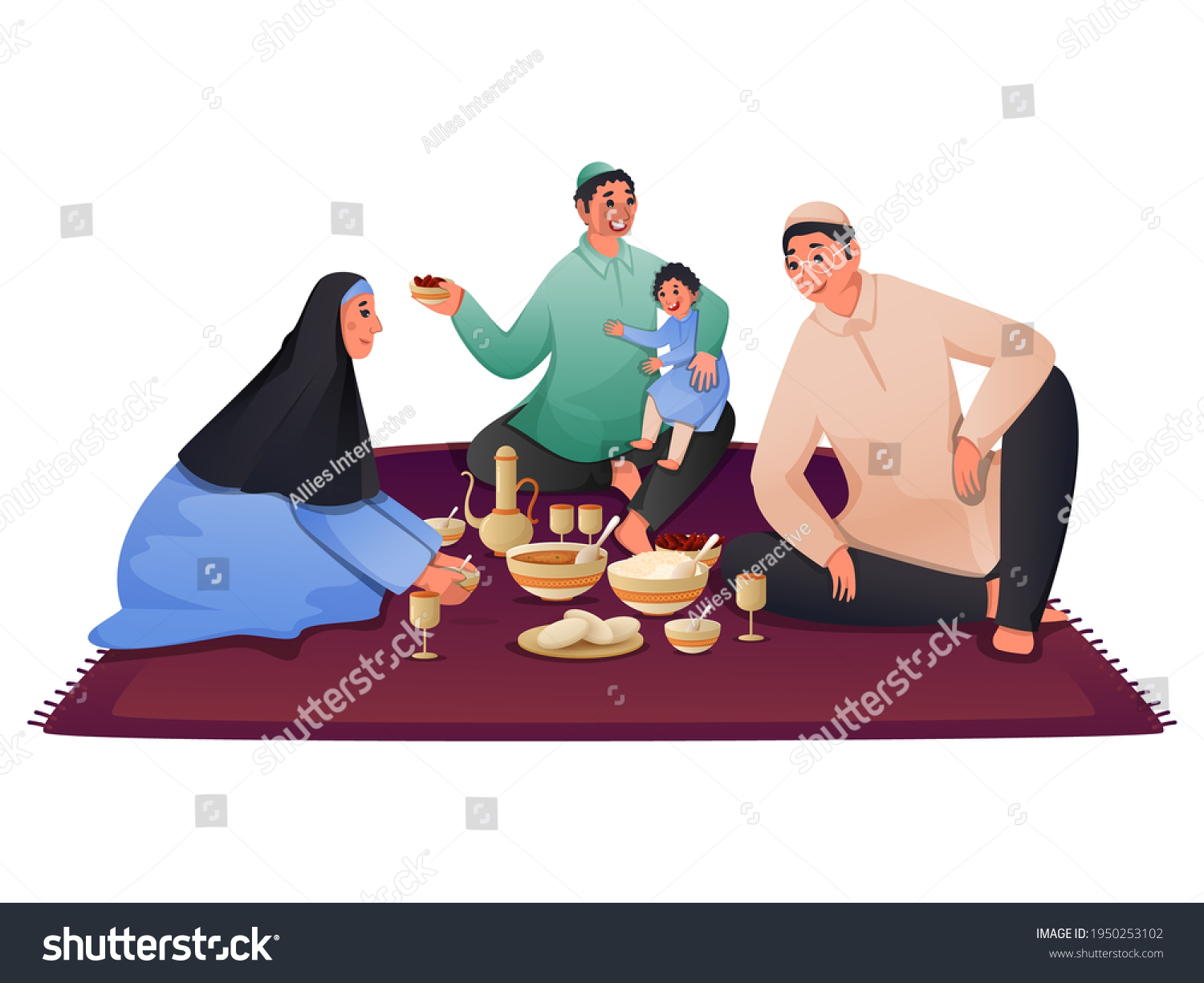 Muslim Family Enjoying Iftar Suhoor Meal Stock Vector (Royalty Free ...