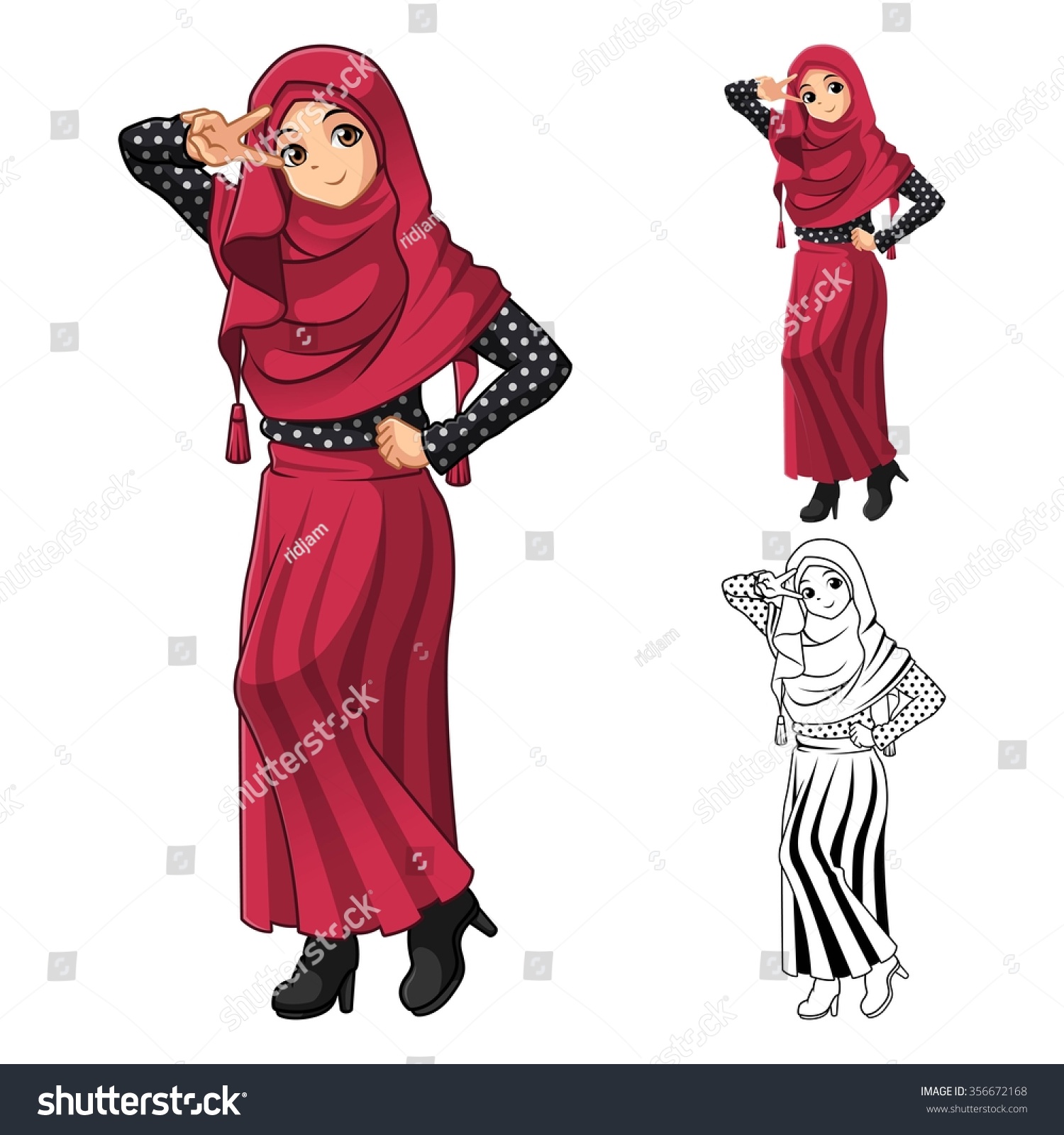 Muslim Girl Fashion Wearing Red Veil Stock Vector 