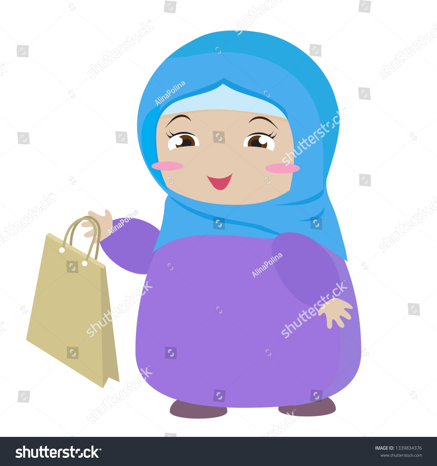 Muslim Girl Holding Shopping Bag Vector Stock Vector (Royalty Free ...