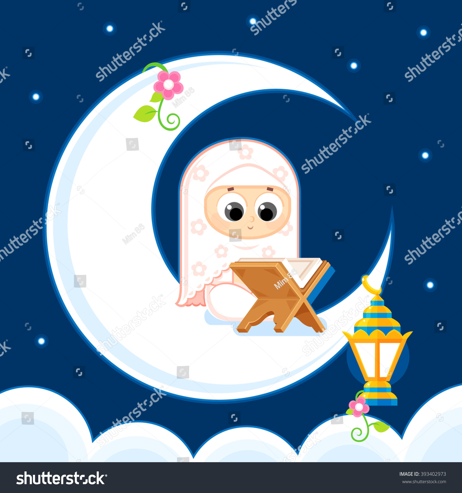 Muslim Girl Reading Quran _ Happy Stock Vector 393402973 