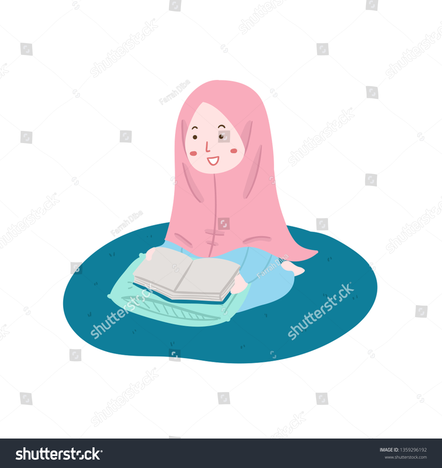 Muslim Girl Reading Quran Vector Illustration Stock Vector Royalty