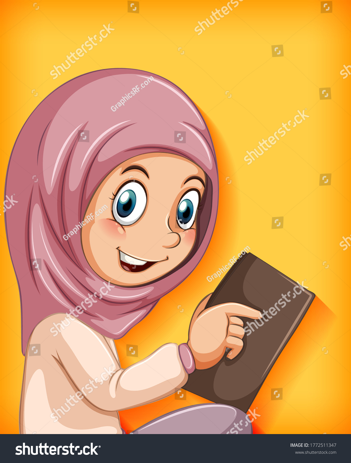 Muslim Girl Reading Book Illustration Stock Vector Royalty Free