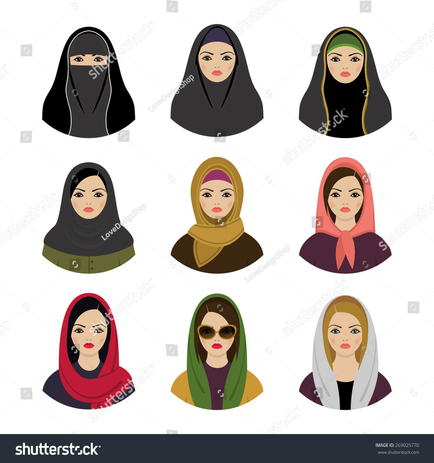 Muslim Girls Avatars Set Asian Muslim Stock Vector 269025770 - Shutterstock