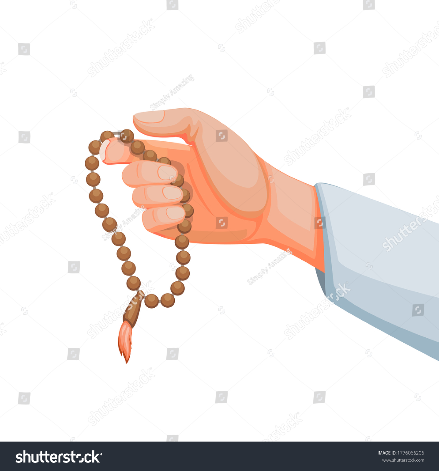 SVG of muslim holding prayer beads aka tasbih counting tool for zikr in islam religion. concept in cartoon illustration vector isolated in white background svg