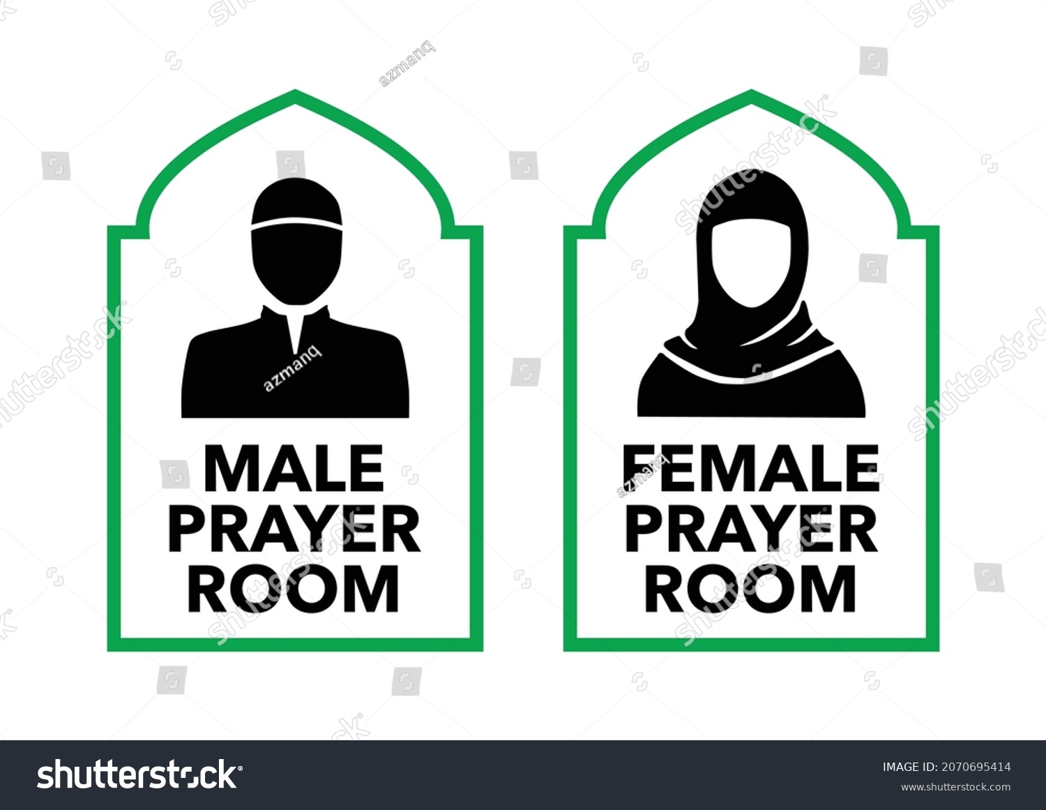 Muslim Male Female Prayer Room Sign Stock Vector Royalty Free   Stock Vector Muslim Male And Female Prayer Room Sign Isolated On White Background Editable Vector Illustration 2070695414 