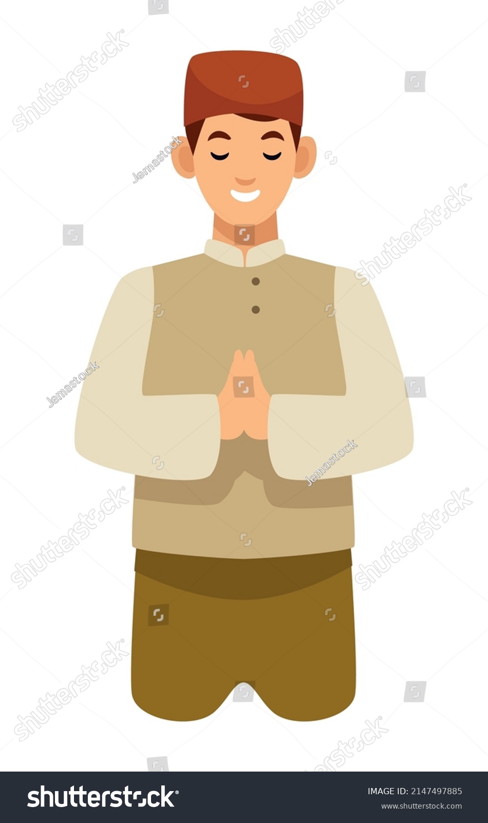 Muslim Man Praying Position Character Stock Vector (royalty Free 