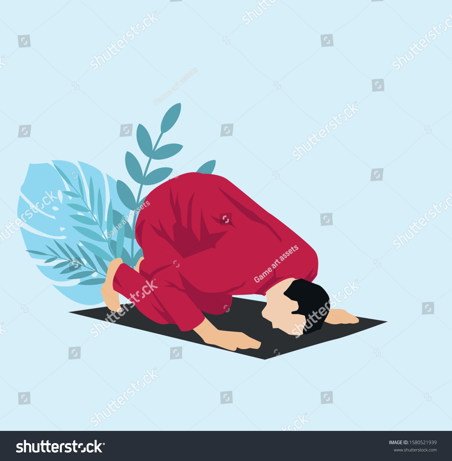 Muslim Pray Salah Sujud Arabic Vector เวกเตอร์สต็อก ปลอดค่าลิขสิทธิ์