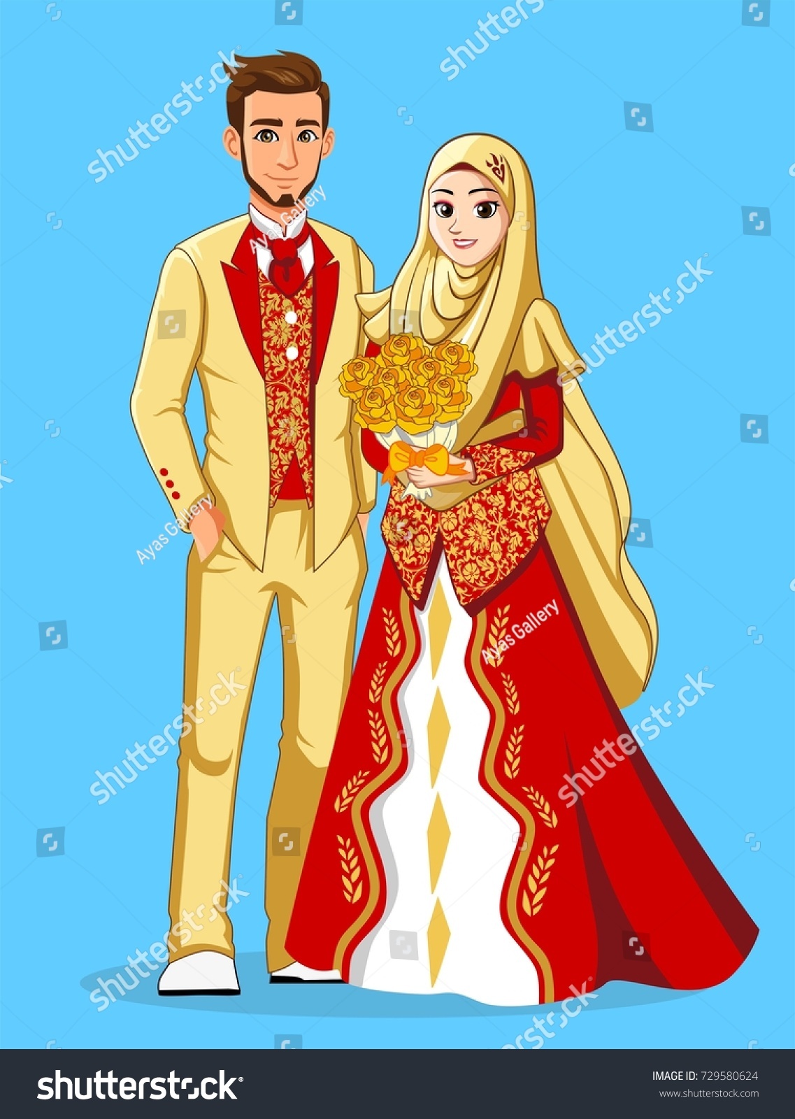 Muslim Wedding Gold Red Color Bride Stock Vector Royalty Free