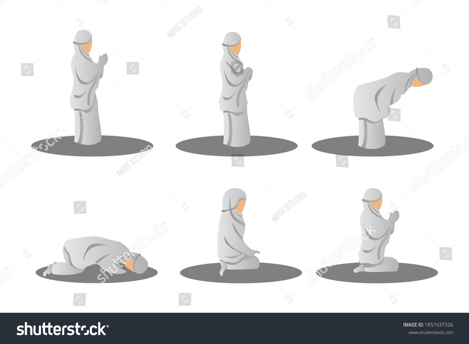 Muslim Woman Praying Position Step Guide Stock Vector Royalty Free