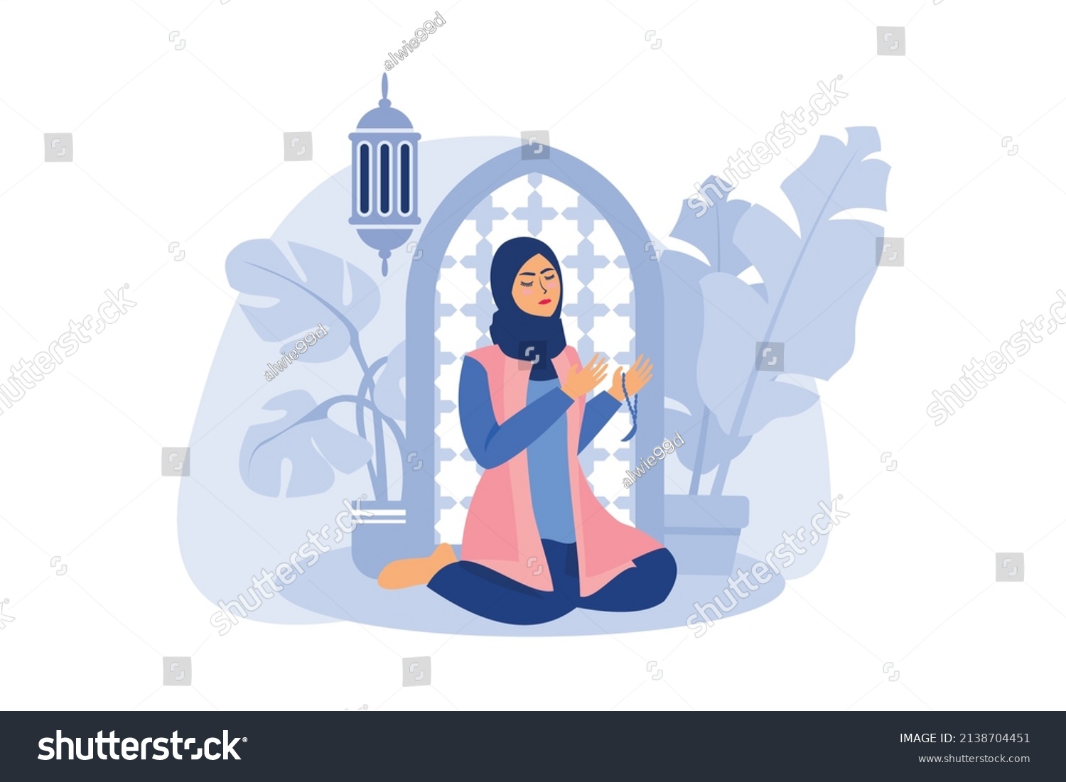 Muslim Woman Praying Allah During Salat Stock Vector (Royalty Free ...