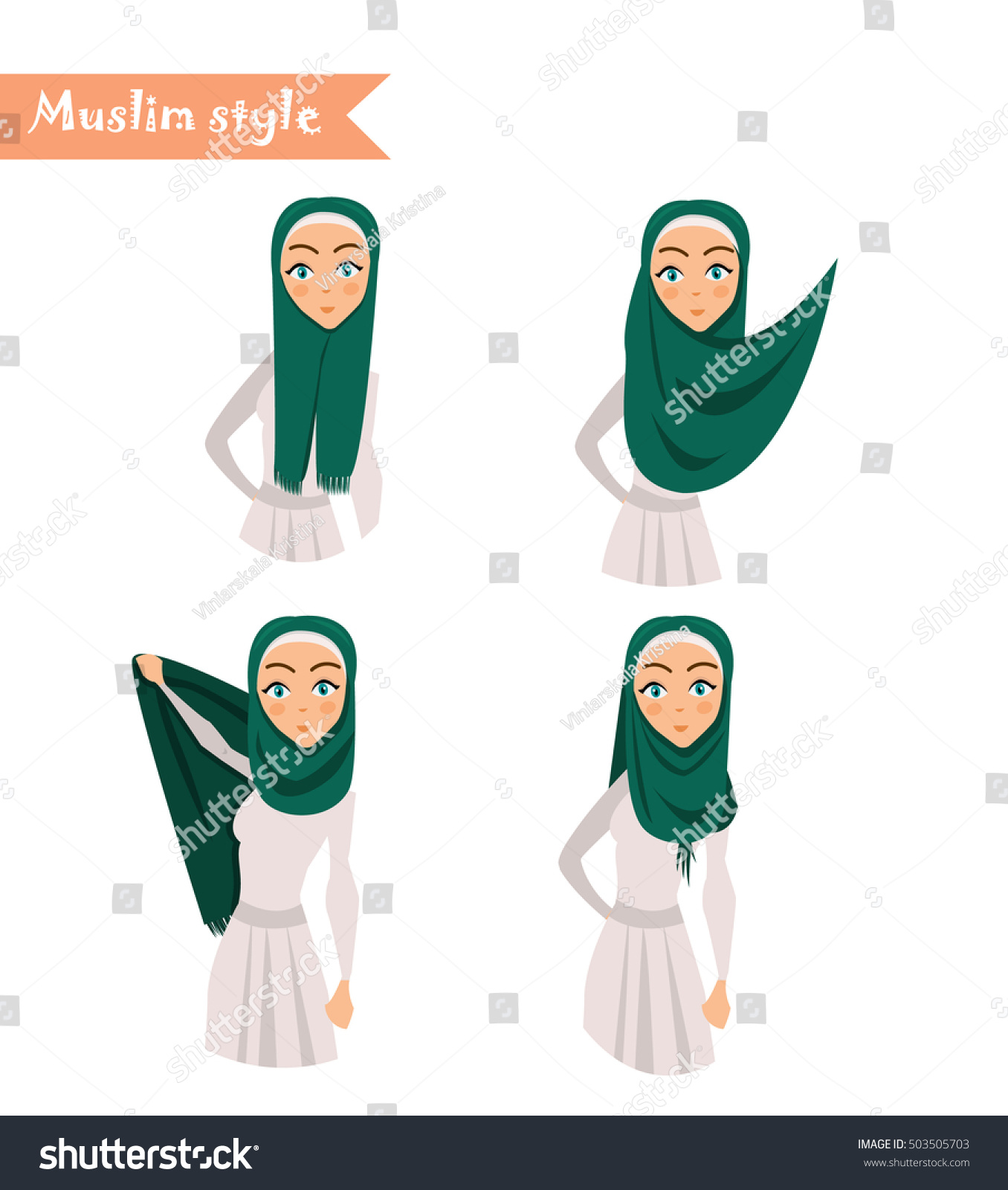 Muslim Woman Wears Hijab Instructions On Stock Vector 