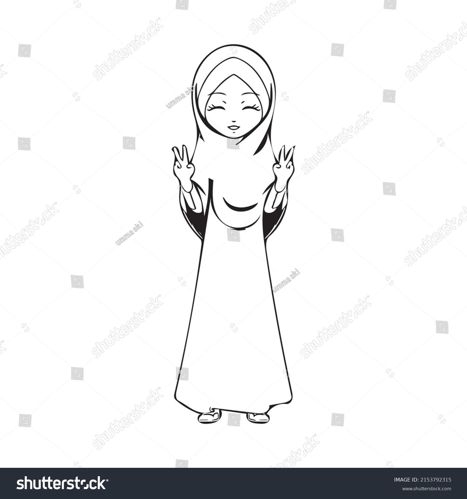 Muslim Women Happy Expressions Peaceful Hands Stock Vector (Royalty ...