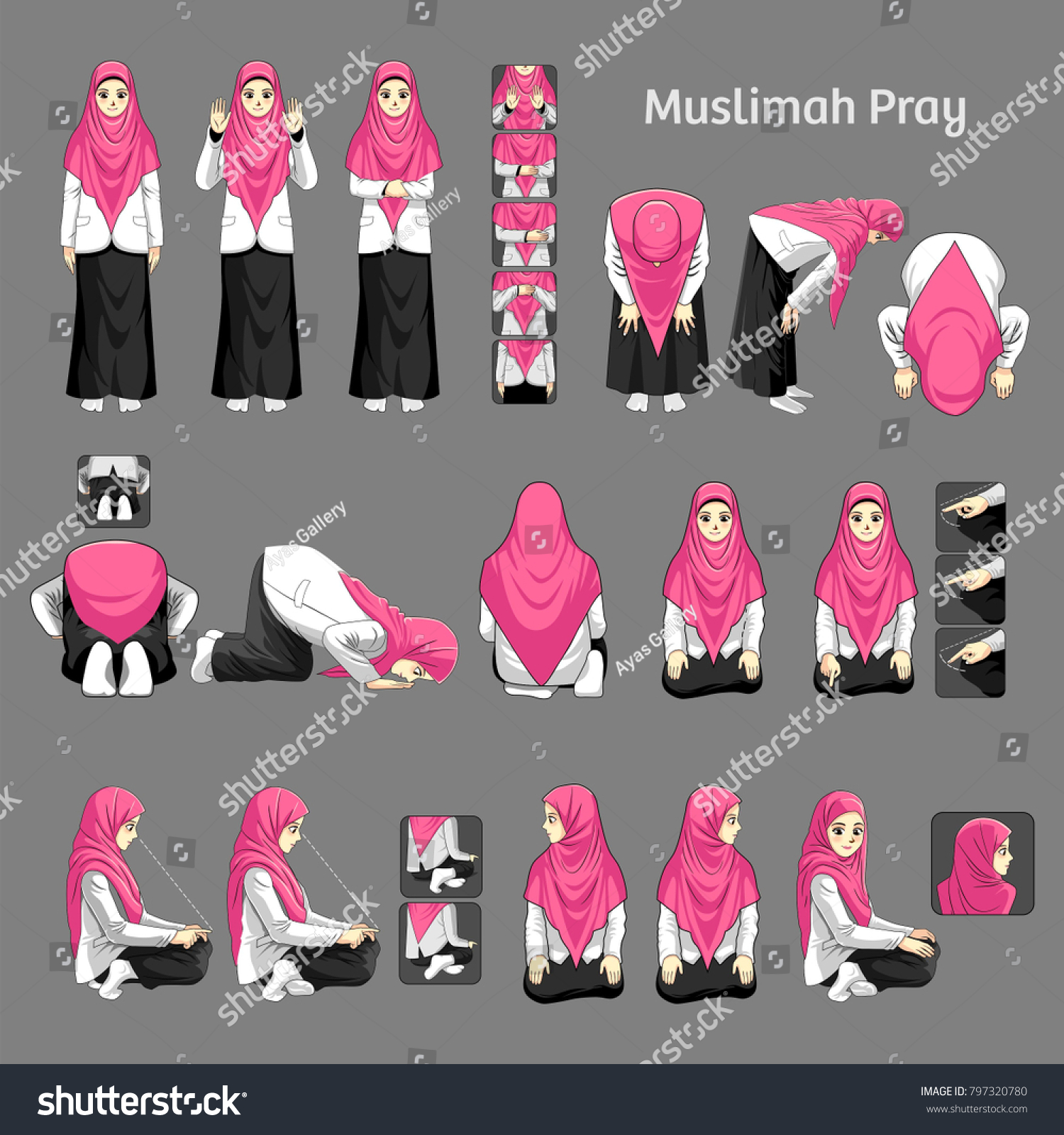 Muslimah Pray Salah How Pray Woman Stock Vector Royalty Free