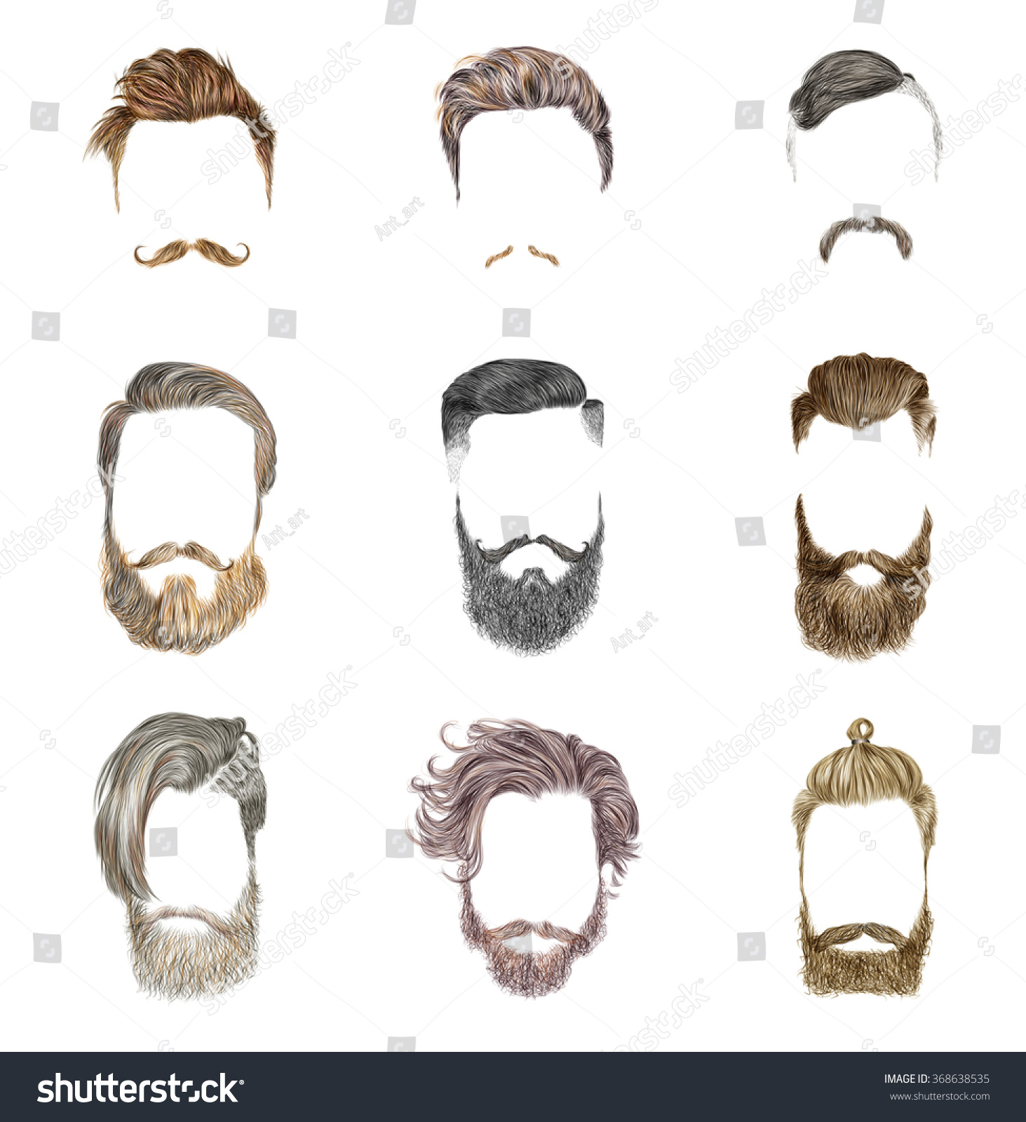 Mustache Beard Set On White Background Stock Vector 