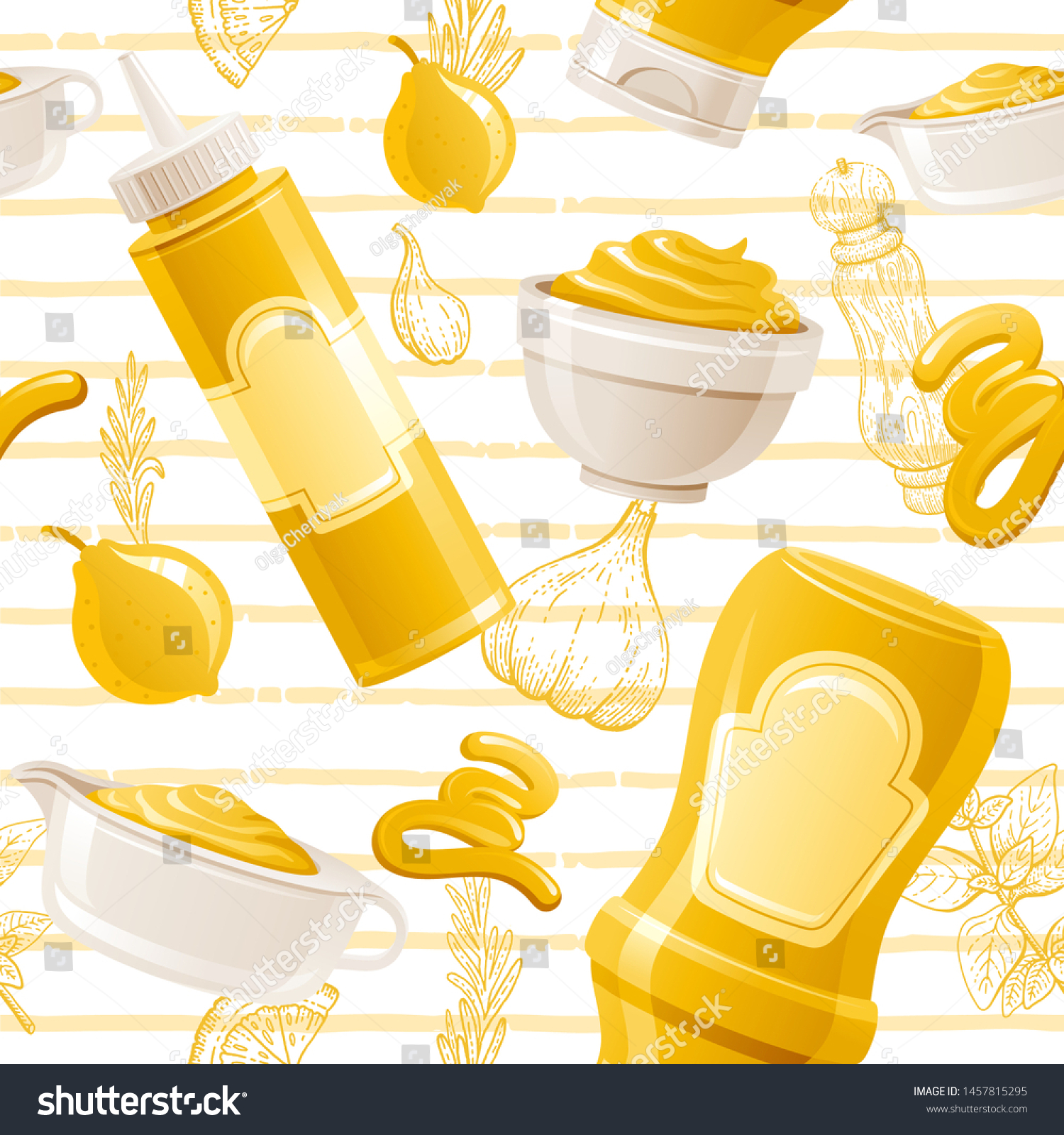 Download Mustard Sauce Seamless Pattern Repeat Food Stock Vector Royalty Free 1457815295