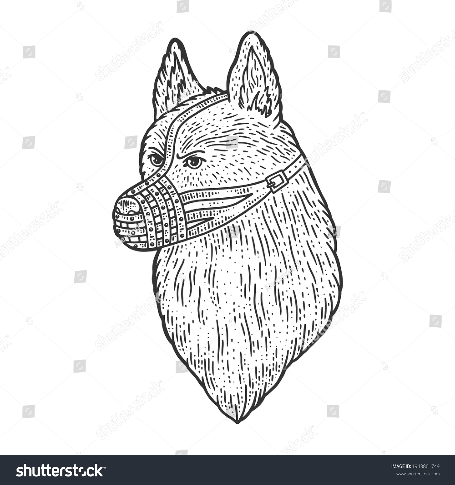 Muzzled Dog Shepherd Sketch Engraving Vector Stock Vector (Royalty Free