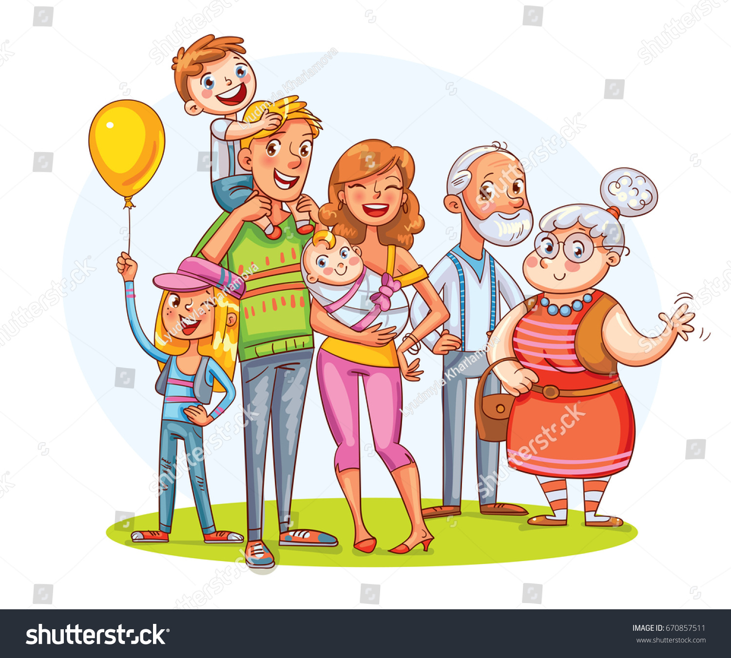 My Big Family Together Family Portrait Stock Vector 