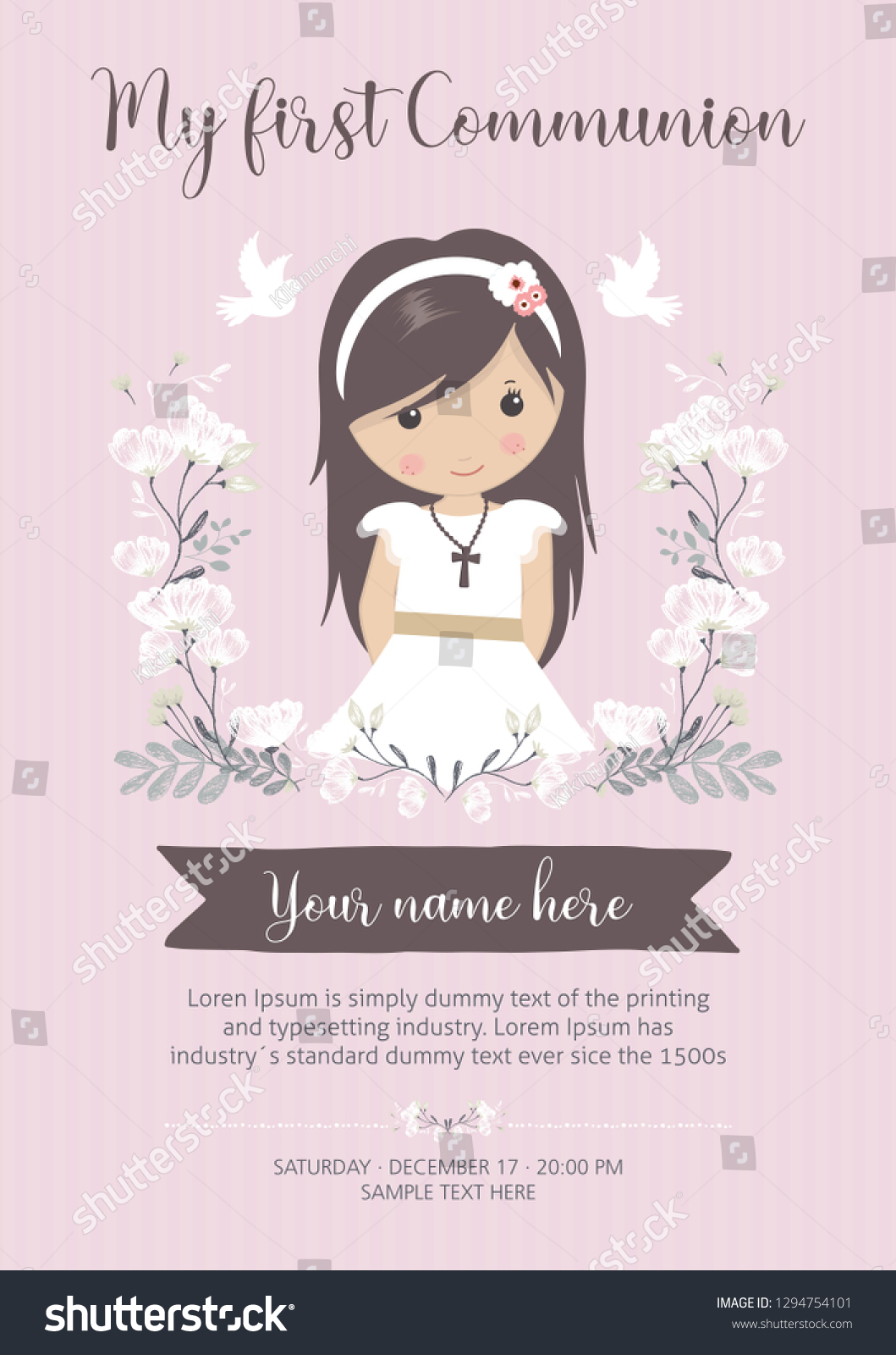 SVG of my first communion. beautiful girl with communion dress and flower frame svg