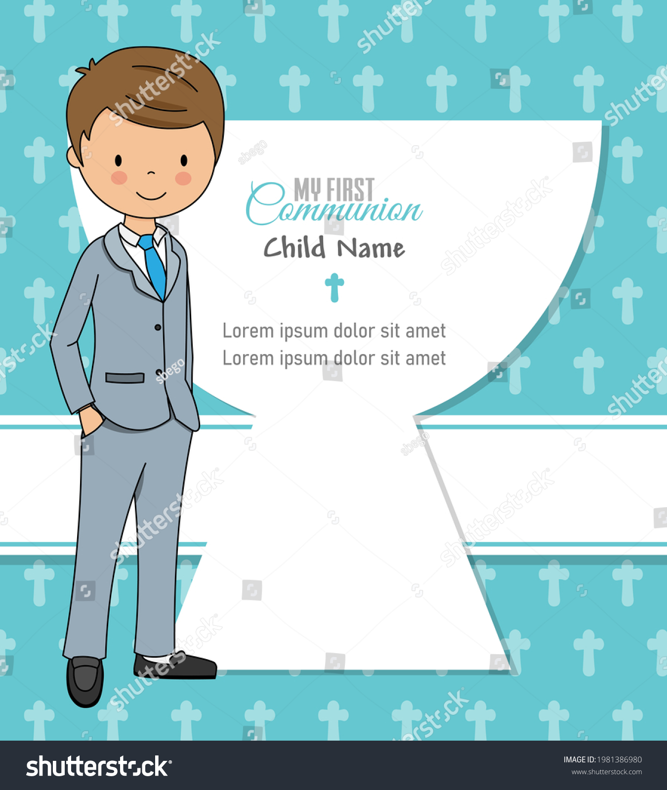 SVG of My first communion card. Boy together frame with blank space for text svg